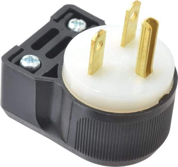 Hubbell Wiring Device-Kellems - 250 VAC, 15 Amp, 6-15P NEMA, Angled, Self Grounding, Commercial, Industrial Grade Plug - 2 Pole, 3 Wire, 1 Phase, 1-1/2 hp, Nylon, Black, White - Americas Tooling