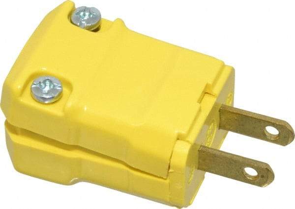 Hubbell Wiring Device-Kellems - 125 VAC, 15 Amp, 1-15P NEMA, Valise, Ungrounded, Commercial, Industrial Grade Plug - 2 Pole, 2 Wire, 1 Phase, 1/2 hp, Nylon, Yellow - Americas Tooling