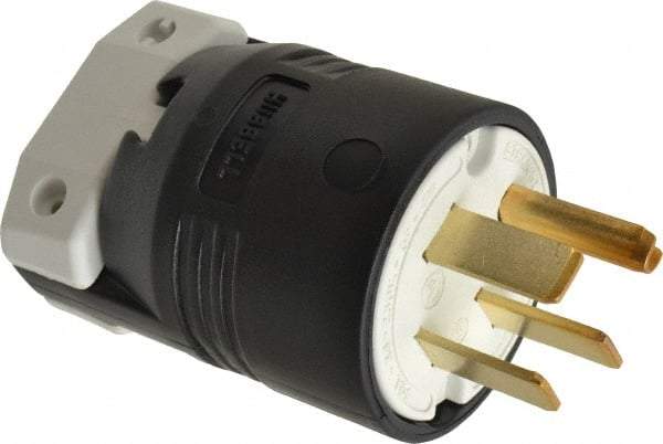 Hubbell Wiring Device-Kellems - 250 VAC, 50 Amp, 15-50P NEMA, Straight, Self Grounding, Commercial, Industrial Grade Plug - 3 Pole, 4 Wire, 3 Phase, 7-1/2 hp, Nylon, Black, White - Americas Tooling