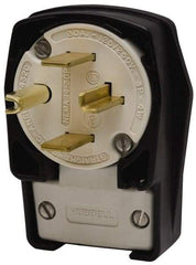 Hubbell Wiring Device-Kellems - 250 VAC, 30 Amp, 15-30P NEMA, Angled, Self Grounding, Commercial, Industrial Grade Plug - 3 Pole, 4 Wire, 3 Phase, 3 hp, Nylon, Black, White - Americas Tooling