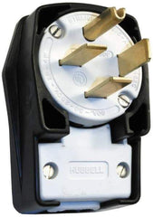 Hubbell Wiring Device-Kellems - 250 VAC, 60 Amp, 15-60P NEMA, Angled, Self Grounding, Commercial, Industrial Grade Plug - 3 Pole, 4 Wire, 3 Phase, 10 hp, Nylon, Black, White - Americas Tooling