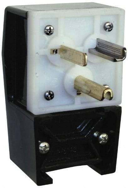 Hubbell Wiring Device-Kellems - 125 VAC, 30 Amp, 5-30P NEMA, Angled, Self Grounding, Commercial, Industrial Grade Plug - 2 Pole, 3 Wire, 1 Phase, 2 hp, Nylon, Black, White - Americas Tooling