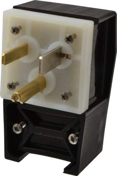 Hubbell Wiring Device-Kellems - 125 VAC, 50 Amp, 5-50P NEMA, Angled, Self Grounding, Commercial, Industrial Grade Plug - 2 Pole, 3 Wire, 1 Phase, 2 hp, Nylon, Black, White - Americas Tooling