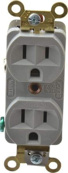 Hubbell Wiring Device-Kellems - 125 VAC, 15 Amp, 5-15R NEMA Configuration, Gray, Industrial Grade, Self Grounding Duplex Receptacle - 1 Phase, 2 Poles, 3 Wire, Flush Mount, Corrosion, Heat and Impact Resistant - Americas Tooling