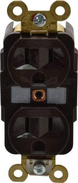 Hubbell Wiring Device-Kellems - 125 VAC, 15 Amp, 5-15R NEMA Configuration, Brown, Specification Grade, Self Grounding Duplex Receptacle - 1 Phase, 2 Poles, 3 Wire, Flush Mount, Corrosion, Heat and Impact Resistant - Americas Tooling