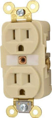 Hubbell Wiring Device-Kellems - 125 VAC, 15 Amp, 5-15R NEMA Configuration, Ivory, Specification Grade, Self Grounding Duplex Receptacle - 1 Phase, 2 Poles, 3 Wire, Flush Mount, Corrosion, Heat and Impact Resistant - Americas Tooling