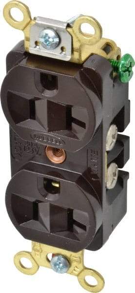 Hubbell Wiring Device-Kellems - 125 VAC, 20 Amp, 5-20R NEMA Configuration, Brown, Industrial Grade, Self Grounding Duplex Receptacle - 1 Phase, 2 Poles, 3 Wire, Flush Mount, Corrosion, Heat and Impact Resistant - Americas Tooling