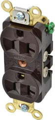 Hubbell Wiring Device-Kellems - 125 VAC, 20 Amp, 5-20R NEMA Configuration, Brown, Industrial Grade, Self Grounding Duplex Receptacle - 1 Phase, 2 Poles, 3 Wire, Flush Mount, Corrosion, Heat and Impact Resistant - Americas Tooling