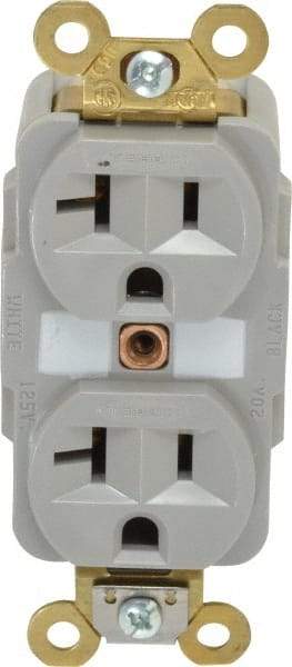 Hubbell Wiring Device-Kellems - 125 VAC, 20 Amp, 5-20R NEMA Configuration, Gray, Specification Grade, Self Grounding Duplex Receptacle - 1 Phase, 2 Poles, 3 Wire, Flush Mount, Corrosion, Heat and Impact Resistant - Americas Tooling