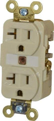 Hubbell Wiring Device-Kellems - 125 VAC, 20 Amp, 5-20R NEMA Configuration, Ivory, Specification Grade, Self Grounding Duplex Receptacle - 1 Phase, 2 Poles, 3 Wire, Flush Mount, Corrosion, Heat and Impact Resistant - Americas Tooling