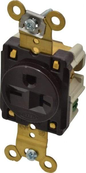 Hubbell Wiring Device-Kellems - 250 VAC, 20 Amp, 6-20R NEMA Configuration, Brown, Specification Grade, Self Grounding Single Receptacle - 1 Phase, 2 Poles, 3 Wire, Flush Mount - Americas Tooling