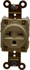 Hubbell Wiring Device-Kellems - 250 VAC, 20 Amp, 6-20R NEMA Configuration, Ivory, Specification Grade, Self Grounding Single Receptacle - 1 Phase, 2 Poles, 3 Wire, Flush Mount - Americas Tooling