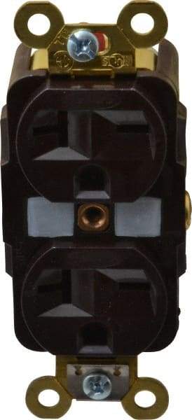 Hubbell Wiring Device-Kellems - 250 VAC, 20 Amp, 6-20R NEMA Configuration, Brown, Specification Grade, Self Grounding Duplex Receptacle - 1 Phase, 2 Poles, 3 Wire, Flush Mount - Americas Tooling