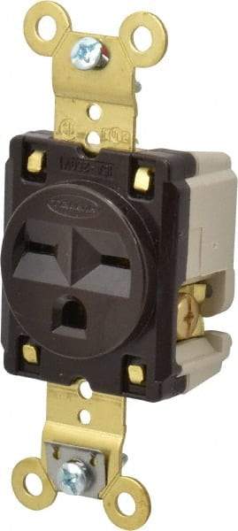 Hubbell Wiring Device-Kellems - 250 VAC, 15 Amp, 6-15R NEMA Configuration, Brown, Specification Grade, Self Grounding Single Receptacle - 1 Phase, 2 Poles, 3 Wire, Flush Mount - Americas Tooling