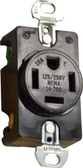 Hubbell Wiring Device-Kellems - 125/250 VAC, 20 Amp, 14-20R NEMA Configuration, Black, Specification Grade, Self Grounding Single Receptacle - 1 Phase, 3 Poles, 4 Wire, Flush Mount - Americas Tooling