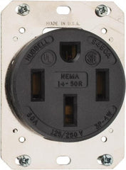 Hubbell Wiring Device-Kellems - 125/250 VAC, 50 Amp, 14-50R NEMA Configuration, Black, Industrial Grade, Self Grounding Single Receptacle - 1 Phase, 3 Poles, 4 Wire, Flush Mount - Americas Tooling