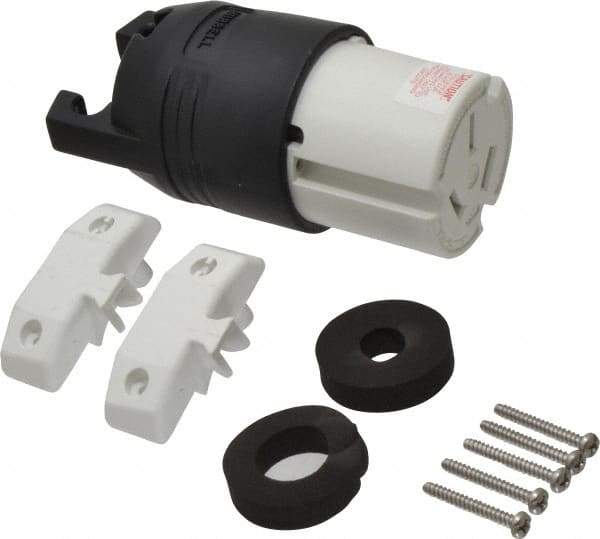 Hubbell Wiring Device-Kellems - 125/250 VAC, 50 Amp, 10-50R NEMA, Straight, Ungrounded, Commercial, Industrial Grade Connector - 3 Pole, 3 Wire, 1 Phase, 3 hp, Nylon, Black, White - Americas Tooling