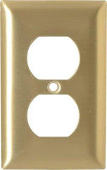 Hubbell Wiring Device-Kellems - 1 Gang, 4-1/2 Inch Long x 2.78 Inch Wide, Standard Outlet Wall Plate - Duplex Outlet, Brass, Brass - Americas Tooling