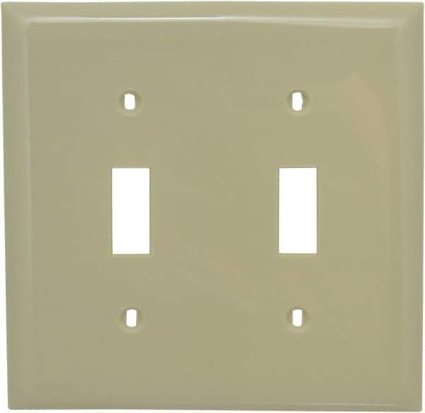 Hubbell Wiring Device-Kellems - 2 Gang, 4-1/2 Inch Long x 4.6 Inch Wide, Standard Switch Plate - Toggle Switch, Ivory, Nylon - Americas Tooling