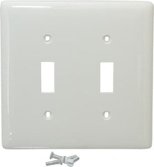 Hubbell Wiring Device-Kellems - 2 Gang, 4-1/2 Inch Long x 4.6 Inch Wide, Standard Switch Plate - Toggle Switch, White, Nylon - Americas Tooling