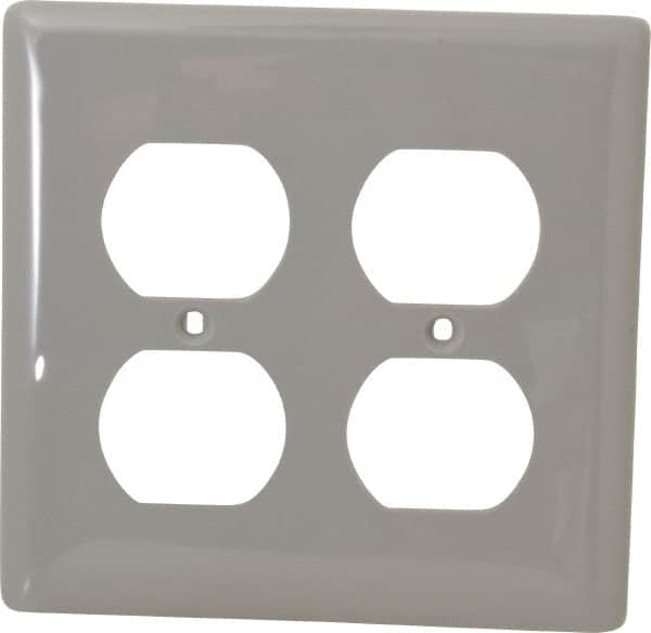 Hubbell Wiring Device-Kellems - 2 Gang, 4-1/2 Inch Long x 4.6 Inch Wide, Standard Outlet Wall Plate - Duplex Outlet, Gray, Nylon - Americas Tooling