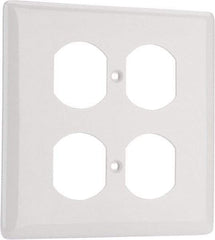 Hubbell Wiring Device-Kellems - 2 Gang, 4-1/2 Inch Long x 4.6 Inch Wide, Standard Outlet Wall Plate - Duplex Outlet, White, Nylon - Americas Tooling