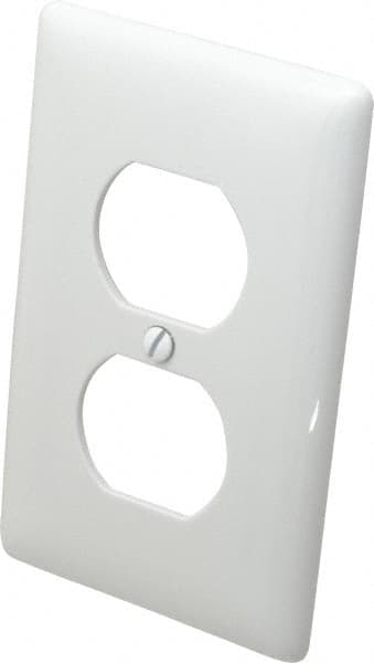 Hubbell Wiring Device-Kellems - 1 Gang, 4-1/2 Inch Long x 2.78 Inch Wide, Standard Outlet Wall Plate - Duplex Outlet, White, Nylon - Americas Tooling