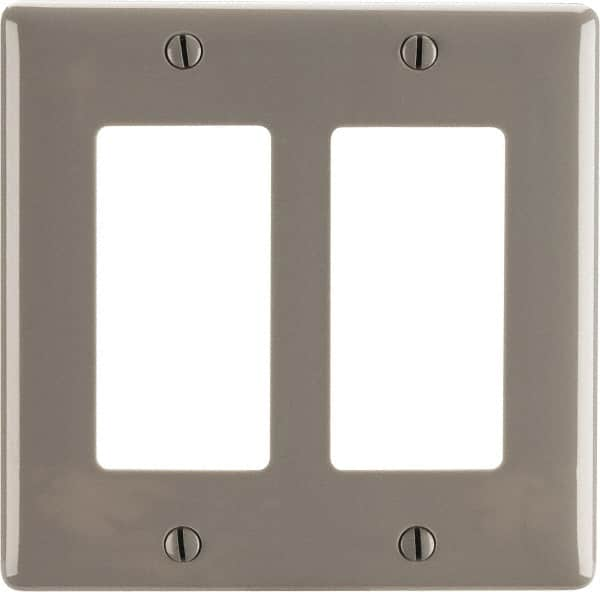 Hubbell Wiring Device-Kellems - 2 Gang, 4-1/2 Inch Long x 4.6 Inch Wide, Standard Outlet Wall Plate - GFCI/Surge Receptacle, Gray, Nylon - Americas Tooling