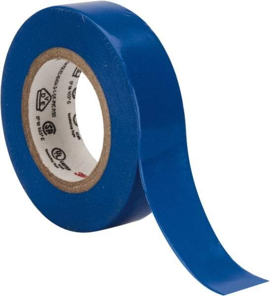 3M - 1/2" x 20', Blue Vinyl Electrical Tape - Series 35, 7 mil Thick, 1,250 V/mil Dielectric Strength, 17 Lb./Inch Tensile Strength - Americas Tooling