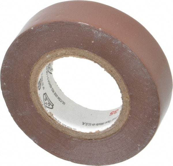 3M - 1/2" x 20', Brown Vinyl Electrical Tape - Series 35, 7 mil Thick, 1,250 V/mil Dielectric Strength, 17 Lb./Inch Tensile Strength - Americas Tooling