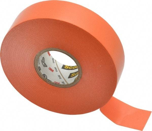 3M - 3/4" x 66', Orange Vinyl Electrical Tape - Series 35, 7 mil Thick, 1,250 V/mil Dielectric Strength, 17 Lb./Inch Tensile Strength - Americas Tooling