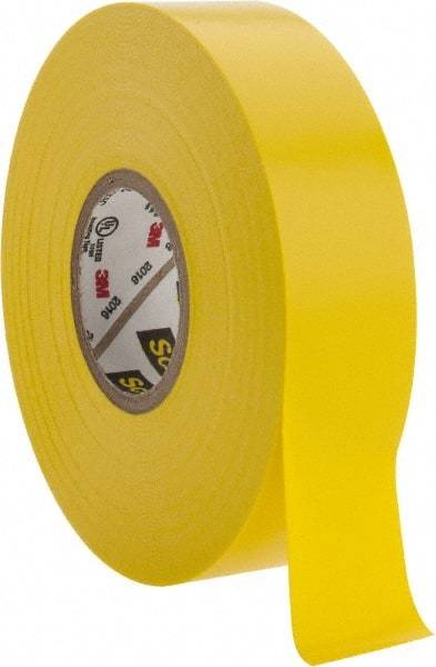 3M - 3/4" x 66', Yellow Vinyl Electrical Tape - Series 35, 7 mil Thick, 1,250 V/mil Dielectric Strength, 17 Lb./Inch Tensile Strength - Americas Tooling