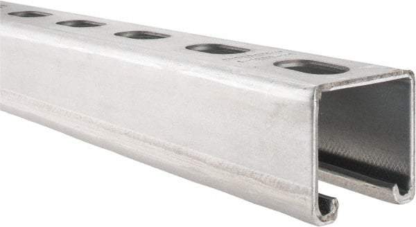 Thomas & Betts - 10' Long x 1-5/8" Wide x 1-5/8" High, 12 Gauge, Strip Steel, Half Slot Framing Channel & Strut - 0.105" Thick, Pre-Galvanized - Americas Tooling