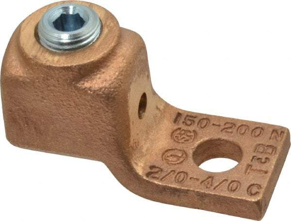 Thomas & Betts - 2/0-4/0 AWG Noninsulated Compression Connection Square Ring Terminal - 3/8" Stud, 2-3/8" OAL x 1" Wide, Copper Contact - Americas Tooling