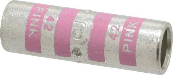 Thomas & Betts - 1/0 AWG Compatible, Noninsulated, Crimp-On Butt Splice Terminal - 2 Wire Entries, Copper Contacts, Tin Contact Plating, 1.63" OAL, Pink - Americas Tooling