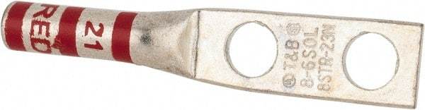 Thomas & Betts - 8 AWG Noninsulated Compression Connection Rectangle Ring Terminal - 1/4" Stud, 2.19" OAL x 0.42" Wide, Tin Plated Copper Contact - Americas Tooling