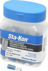 Thomas & Betts - 16 to 14 AWG, Nylon, Fully Insulated, Female Wire Disconnect - 3/16 Inch Wide Tab, Blue, CSA Certified, RoHS Compliant, UL 94 V-2, UL File E66716, UL Listed - Americas Tooling