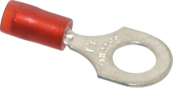 Thomas & Betts - 22-16 AWG Partially Insulated Crimp Connection D Shaped Ring Terminal - 1/4" Stud, 1.1" OAL x 0.46" Wide, Tin Plated Copper Contact - Americas Tooling