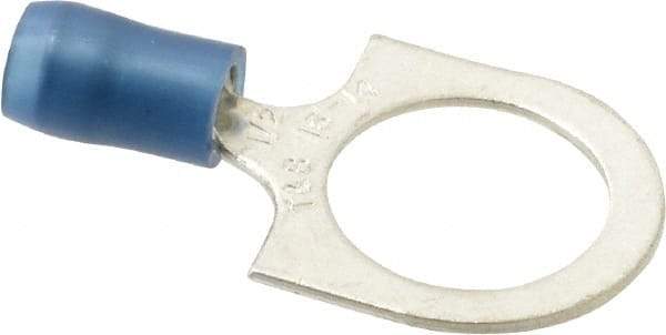 Thomas & Betts - 18-14 AWG Partially Insulated Crimp Connection D Shaped Ring Terminal - 1/2" Stud, 1-1/4" OAL x 0.72" Wide, Tin Plated Copper Contact - Americas Tooling