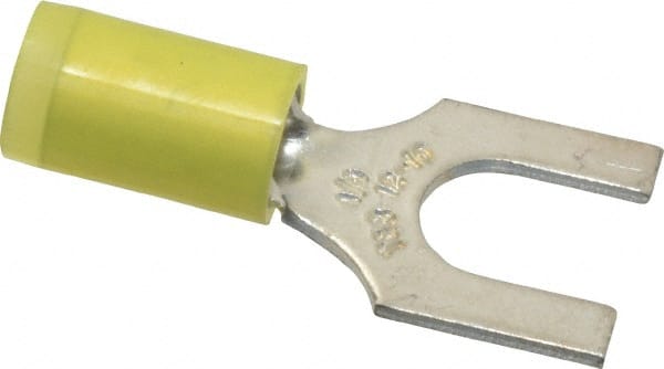 Thomas & Betts - 1/4" Stud, 12 to 10 AWG Compatible, Partially Insulated, Crimp Connection, Standard Fork Terminal - Americas Tooling