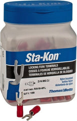 Thomas & Betts - #6 Stud, 22 to 16 AWG Compatible, Partially Insulated, Crimp Connection, Locking Fork Terminal - Americas Tooling