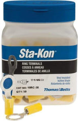 Thomas & Betts - 12-10 AWG Partially Insulated Crimp Connection D Shaped Ring Terminal - 3/8" Stud, 1.29" OAL x 0.59" Wide, Tin Plated Copper Contact - Americas Tooling