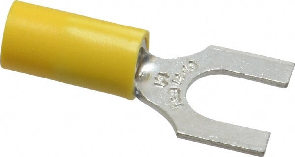 Thomas & Betts - 1/4" Stud, 12 to 10 AWG Compatible, Partially Insulated, Crimp Connection, Standard Fork Terminal - Americas Tooling