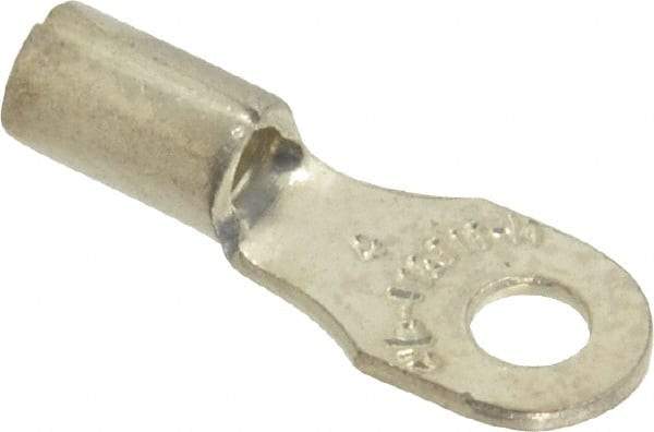 Thomas & Betts - 18-14 AWG Noninsulated Crimp Connection D Shaped Ring Terminal - #4 Stud, 0.72" OAL x 1/4" Wide, Tin Plated Copper Contact - Americas Tooling