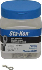 Thomas & Betts - 22-16 AWG Noninsulated Crimp Connection D Shaped Ring Terminal - #4 Stud, 3/4" OAL x 0.31" Wide, Tin Plated Copper Contact - Americas Tooling