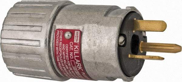 Hubbell Killark - 125 VAC, 20 Amp, 5-20R NEMA, Straight, Self Grounding, Industrial Grade Plug - 2 Pole, 3 Wire, 1 Phase, 1 hp, Aluminum, Silver - Americas Tooling