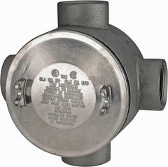 Thomas & Betts - (4) 1-1/2" Knockouts, Iron Round Junction Box - 5-3/4" Overall Width x 3.81" Overall Depth - Americas Tooling