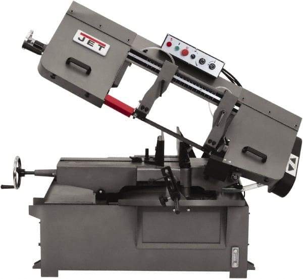 Jet - 10 x 14" Max Capacity, Manual Step Pulley Horizontal Bandsaw - 82, 132, 210 & 330 SFPM Blade Speed, 230/460 Volts, 45°, 3 hp, 3 Phase - Americas Tooling