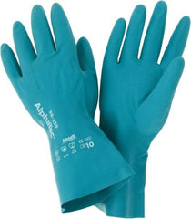 Ansell - Size XL (10), 12" Long, 12 mil Thick, Supported, Nitrile Chemical Resistant Gloves - Smooth Finish, Foam Lined, Green - Americas Tooling