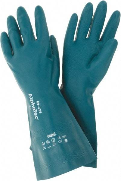 Ansell - Size L (9), 15" Long, 17 mil Thick, Supported, Nitrile Chemical Resistant Gloves - Smooth Finish, Foam Lined, Green - Americas Tooling